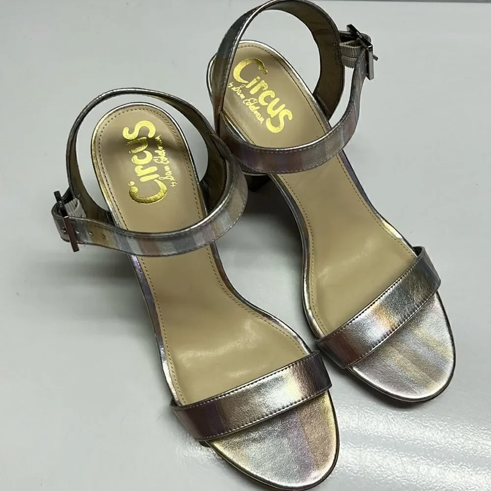 Circus by Sam Edelman Metallic Striped Strappy Adjustable Ankle Block Heels- 7.5